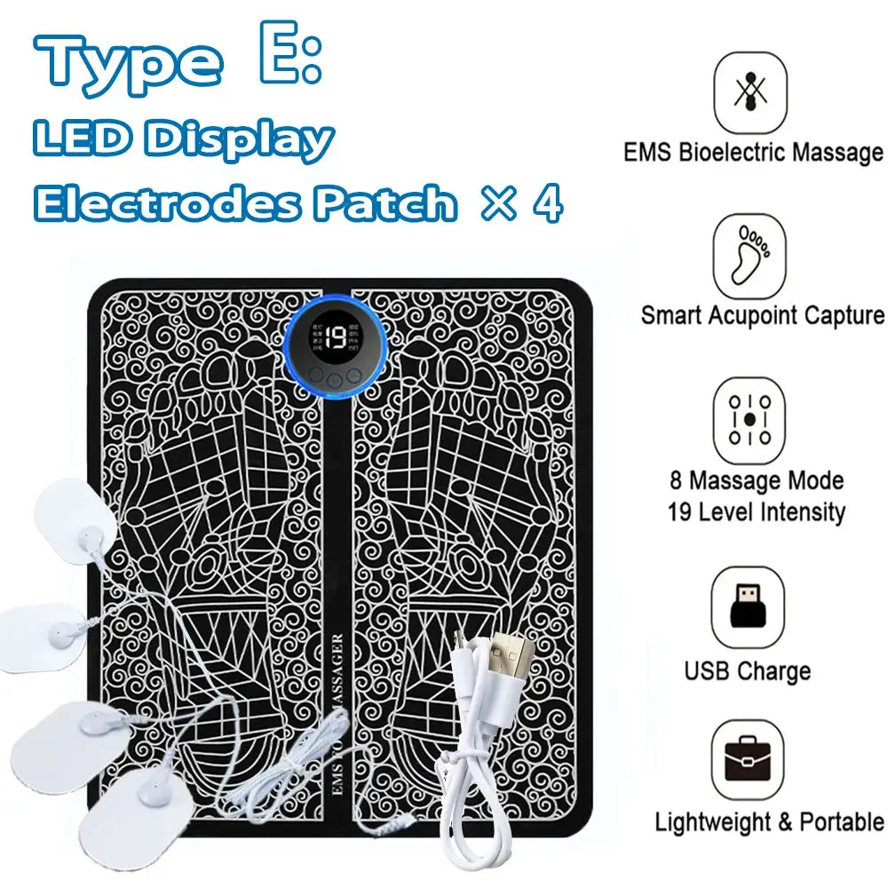 Electric EMS Foot Massager Pad Relief Pain Relax Feet Acupoints Massage Mat Shock Muscle Stimulation Improve Blood Circulation